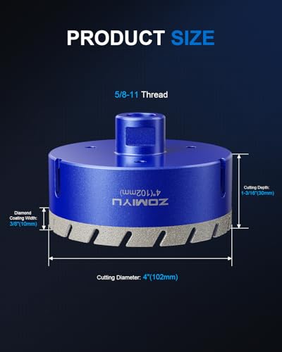 4" Diamond Hole Saw, Wet/Dry Diamond Core Bit for Tile Granite - size: 4"(102mm)