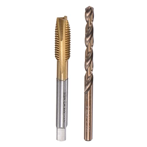 uxcell M8 x 1.25 Spiral Point Thread Tap and 6.8mm Drill Bit Set, Metric Titanium Plated Cobalt High Speed Steel Machine Screw Thread Tap Threading Tool - size: M8 x 1.25 + 6.8mm