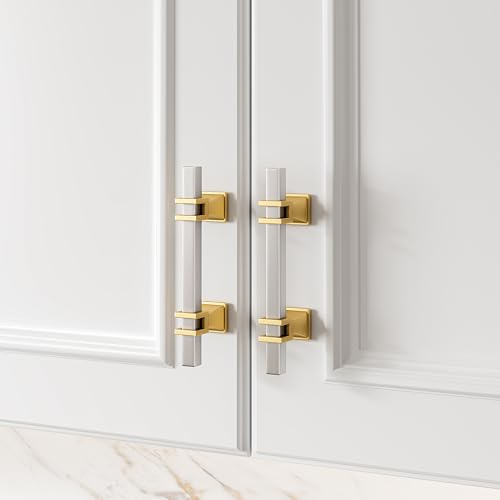 Haliwu 10 Pack 3" Brushed Nickel Cabinet Pulls Silver Gold Drawer Handles - color: Brushed Nickel & Matte Gold, size: Hole Center Spacing：76mm (3 inch)