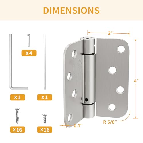 Luxbaro 2 Pack Self Closing Door Hinges, 4 Inch, Adjustable Tension - color: Brushed Nickel-5/8'', size: 4" 2 Pack