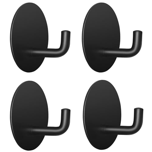 Adhesive Hooks for Bathrooms, 4 Piece Towel Hooks for Hanging Hat Robe Coat, Stick on Hooks for Kitchens, Strong Self-Adhesive No Damage Waterproof Stainless Steel Sticky Hook (Black) - color: Round-A-Black