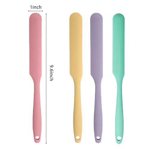4 Pcs Silicone Jar Spatula Long Handle Kitchen Spatulas for Mixing, Scraping, and Spreading,Ideal for Jars, Baking, Cake Icing, Cream, Butter, and Batter Kitchen Tool (Purple, Pink, Green, Yellow) - color: Purple, Pink, Green, Yellow