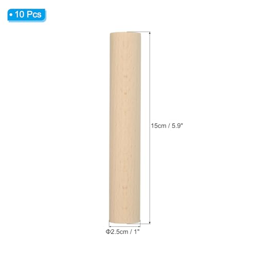 PATIKIL 1 x 6 Inch Dowel Rods Wood Sticks Unfinished Round Dowels 10pcs - size: 1"x6"