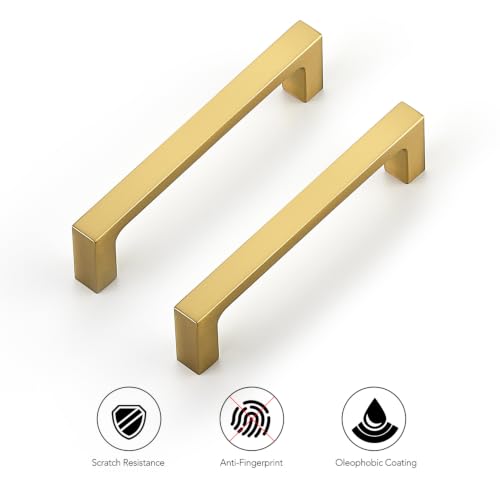 Ravinte Brushed Gold Kitchen Cabinet Solid Handles,3-3/4 Inch,5 Pack - color: Brushed Gold, size: 3-3/4 Inches Hole Center