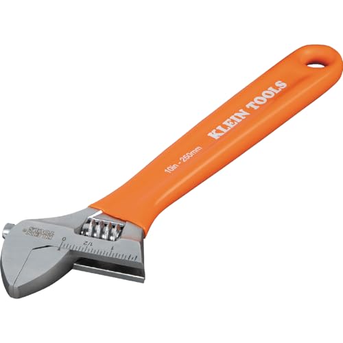 Klein Tools O50710 Adjustable Wrench, Precision Forged 1 1/2-Inch Extra-Capacity Jaw, SAE and Metric Scales, Plastic-Dipped Handle, 10-Inch
