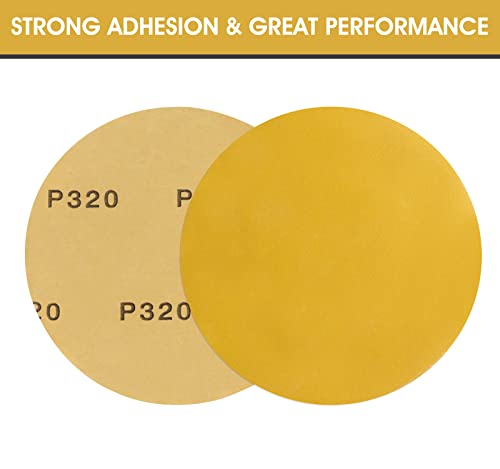 S SATC Premium Gold Sandpaper 6 Inch 100 PCS Sanding Discs 320 Grit Self Adhesive Stickyback Sandpaper Roll Aluminum Oxide PSA Sandpaper Discs for Wood, Metal, and Car Paint - style: 320 Grit
