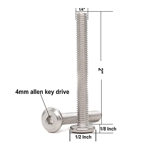 1/4-20 x 2 Inch Flat Head Allen Bolt Joint Connecting Bolts Socket Cap Screws for Furniture, 304 Stainless Steel, Plain Finish - size: 1/4-20 x 2" 10pcs