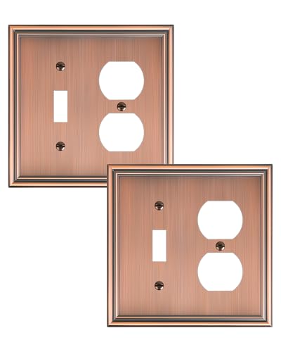 2-Pack Zinc Alloy Combo Toggle/Duplex Light Switch Cover Plate - color: Antique Copper, size: 1 Toggle/1 Duplex 2PK