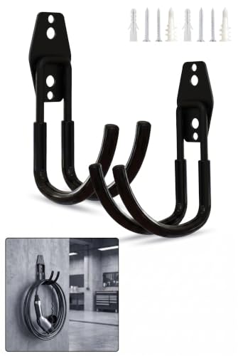 2 PCS EV Charger Holder Wall Mount, Steel Charging Cable Organizer J-Hook, Multifunctional Tool Storage Hook, Universal Bracket Hook for Garage and Outdoor Station (Black)