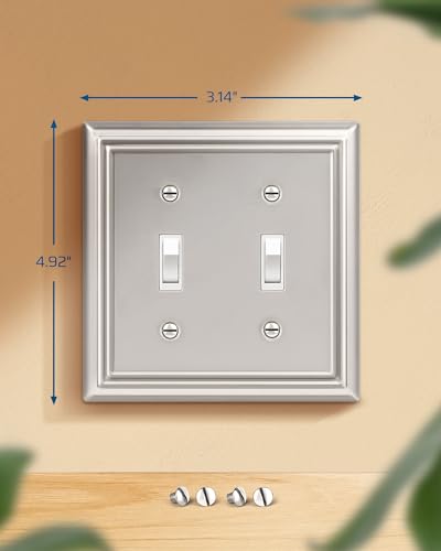 DEWENWILS Double Toggle Wallplates, Brushed Nickel Light Switch Covers - color: Brushed Nickel, size: 2 Toggle 2PK