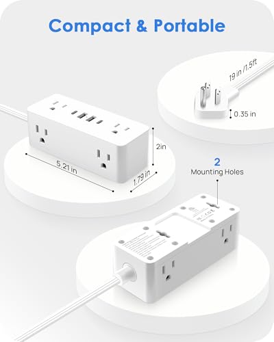 Electrical Outlet Extender Stick, Features 4 USB & 6 Outlets - color: White, size: 19in