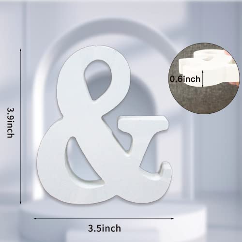 AOCEAN 4 Inch White Wood Letters Unfinished Wood Letters for Wall Decor Decorative Standing Letters Slices Sign Board Decoration for Craft Home Party Projects (&) - style: &