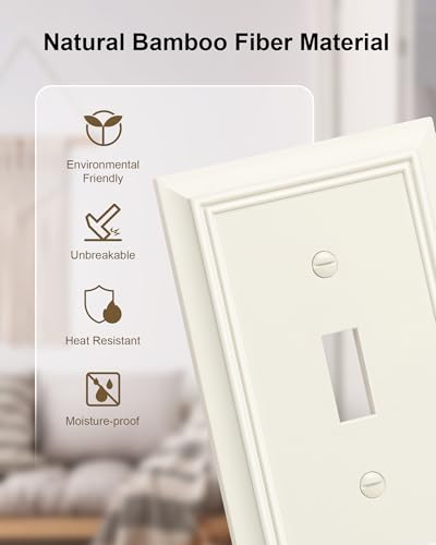 2-Pack Natural Bamboo Fiber Single Toggle Light Switch Cover Plate - color: Light Almond, size: 1 Toggle 2PK