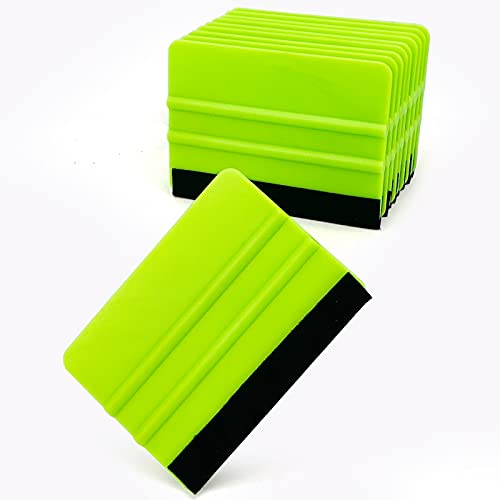 CCyanzi 4inch Vinyl Squeegee Tool Window Film Squeegee Decal Scraper Sign-Making Graphic Wallpaper Application, Felt Edge Protection Prevents Scratches - 10Piece Green - color: Green