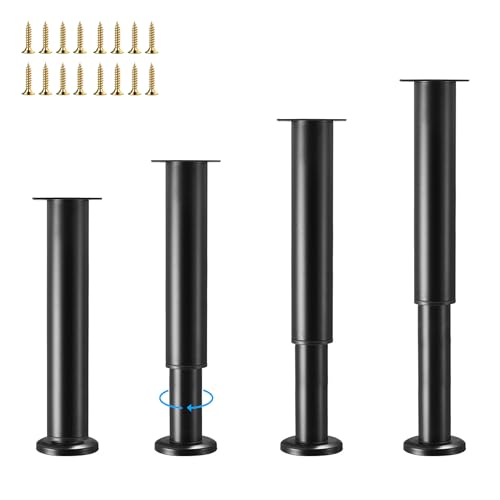 Furniture Legs Metal Adjustable 4 Pcs 16.5-29.9 inch, Adjustable Cabinet Legs for Sofa/Bed/Chair/Dresser/Table, Bed Center Slat Support Legs, Black - size: 16.5-29.9" (4pcs)
