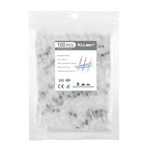 Kuject 100PCS Solder Seal Wire Connectors AWG 26-24, White Solder Seal Heat Shrink Butt Connectors Terminals Waterproof Wire Splice Connector for Marine Boat Wire Joint - size: AWG 26-24 White