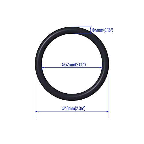 50 PCS Nitrile Rubber O Ring 60mm OD 52mm ID 4mm Width, Metric Buna-N NBR Sealing Gasket Plumbing, Gas, Automotive and Faucet Repair, Resist Oil and Heat O-Rings, Black - size: 60x52x4mm