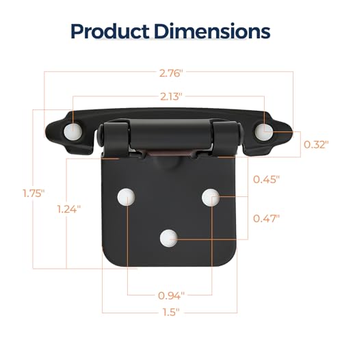 Matte Black Cabinet Hinges, 1/2 Inch Overlay, 10 Pack(5 Pairs) | Self-Closing Design, Semi-Concealed Face Frame Fit, Surface Mount, For Kitchen Doors, Cabinets, Hardware Updates - color: Matte Black