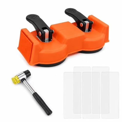 Floor Gap Fixer Tool for Floating Floors, Dual Suction Cup Flooring Repair Kit, 2.87" Vacuum Cups, 80° Floor-Protective Striking Surface, Rubber Mallet & 5 Adhesive Pads