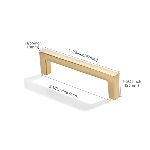 khtumeware 10 Pack 3-1/2 inch(89mm) Hole Center Brushed Gold Cabinet Pulls Solid Heavy-Duty Square Matte Gold Cabinet Handles Drawer Pulls Kitchen Cabinet Hardware Kitchen Handle - color: Brushed Gold, size: 3-1/2 inch(89mm) hole center