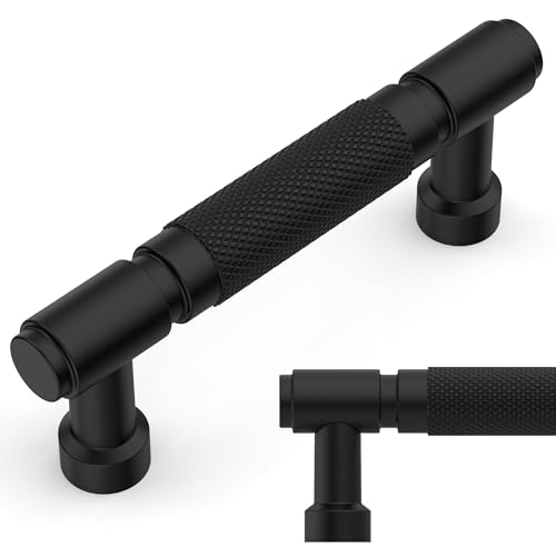 Amerdeco 10 Pack Matte Black knurled Cabinet Pulls 3" | Drawer Pulls Cabinet Hardware Kitchen Cabinet Handles for Bathroom ZH0072 - color: Matte Black, size: 3" hole center