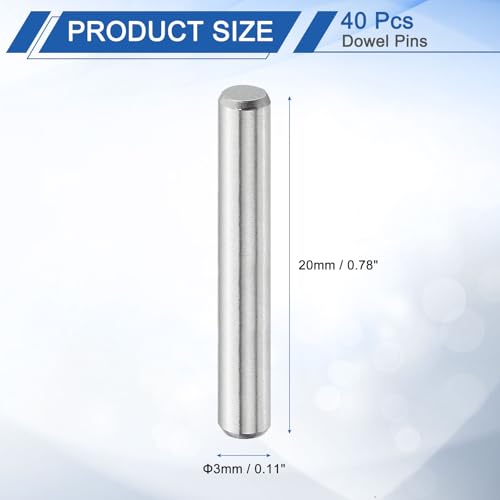 uxcell 40 Pcs 3 mm x 20 mm Dowel Pins, 316L Stainless Steel Cylindrical Dowel Pins Shelf Support Peg Pin Rod Fasten Elements Metal Shelf Pegs Silver Tone - size: 3 mm x 20 mm