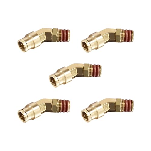 45° Swivel Elbow Push-to-Connect Fittings, 5PCS Brass C36000 Male Elbow Connectors for Nylon Tubing in Pneumatic Systems (3/8"OD x 1/2" NPT) - size: 3/8"OD x 1/2" NPT