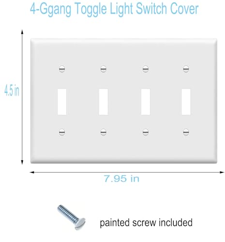 Toggle Light Switch Wall Plates 4-Gang Switch Electrical Cover Plate Unbreakable Thermoplastic Faceplate, White (2 Pack) - color: Quard Toggle, size: 2 Pack