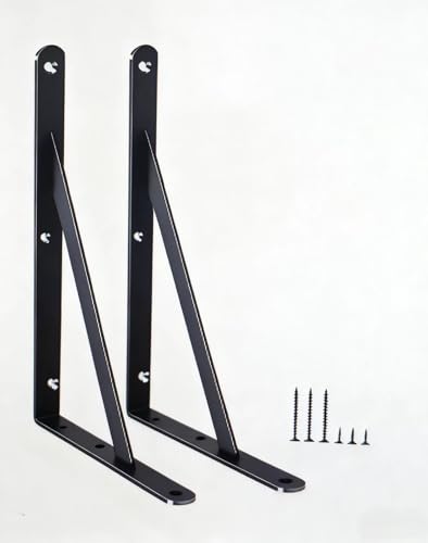 2 Pack L10 x H 8" Black Heavy Duty Shelf Brackets with Screws Metal Shelf Brackets Shelf Support Angle Brackets for Shelves L Brackets Heavy Duty Floating Shelf - size: 10''x8'', style: 2 Pack-Black