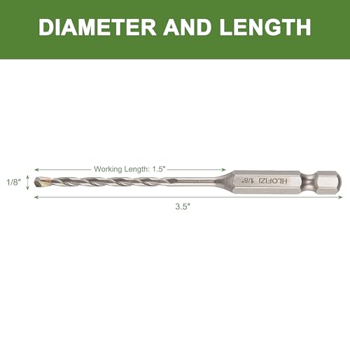 1/8" x 3-1/2" Masonry Drill Bits 1/8 inch Concrete Drill Bits Carbide Tipped for Cement, Brick, Stone, 3 Pack, Hex Shank - size: 1/8" - 3 Pack
