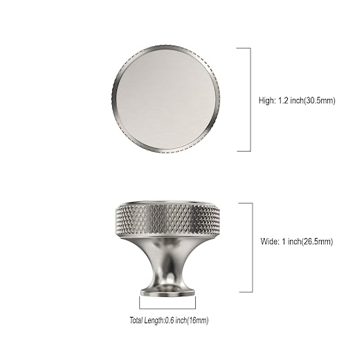 Brushed Nickel Knurled Cabinet Knobs Round Drawer Pulls 10 Pack - color: Brushed Satin Nickel
