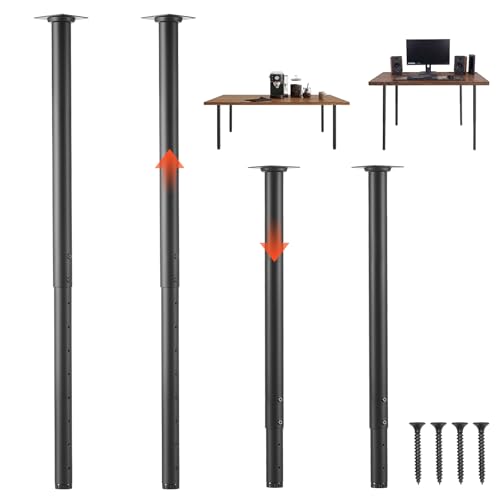 VEVOR Adjustable Table Legs, 24-40 in Round Steel Furniture Legs, 1200 lbs Max Load Heavy Duty, Quick Installation, Ideal for Home Office Desk DIY, Coffee Dinner Bar Tables, Workbenches, 4 PCS, Black - size: 3.3 x 3.3 x (23.6-40) in