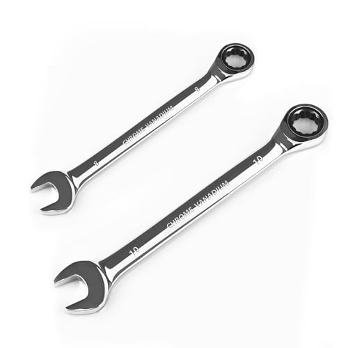 Egofine 8mm Wrench and 10mm Ratchet wrench, Metric Ratcheting Wrench Set, Industrial Grade Gear Spanner with 12 Point Box End, 72-Teeth Ratchet, Chrome Vanadium Steel - size: 8+10mm