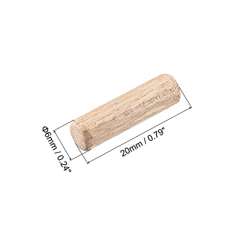 uxcell Wooden Dowel Pins 36pcs 6x20mm(1/4" x3/4") Fluted Beveled Ends Wood Dowel Pegs Kiln Dried Hardwood for Woodworking Furniture Shelf - size: 6x20mm