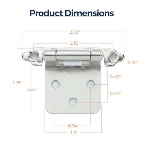Polished Chrome Cabinet Hinges 1/2 Inch Overlay 10 Pack(5 Pairs) | Self-Closing Design, Semi-Concealed Face Frame Fit, Surface Mount, For Kitchen Doors, Cabinets, Hardware Updates - color: Polished Chrome