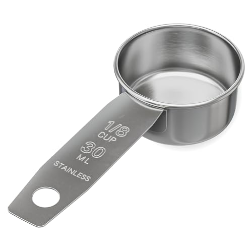 1/8 Cup Stainless Steel Measuring Cup | Sturdy Metal 30 ml | 30 cc | 1 oz | Single Cup for Wet and Dry Ingredients | Great for use as 1/8 Cup Coffee Scoop - 1 PK - size: 1/8 Cup