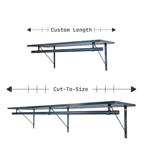 Custom Cut-to-Size Premium Wall-Mounted Shelf with Rod and Bracket Kit. 3/4" Thick Shelves, 14 inches deep. Customize the Length from 16" up to 72". - color: Black - Black, size: 44 - 72