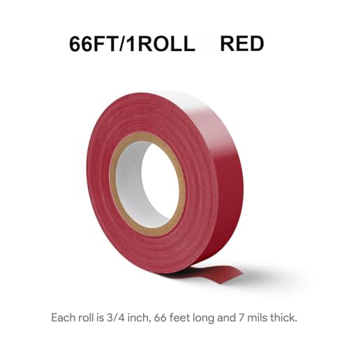 Flame Retardant Red Electrical Tape; 3/4 Inch * 66 Feet; PVC Electric Tape for Under 600V Electric, Repair, Home Outdoor Indoor Wire Insulation, 5℉ to 221℉ (1, Red) - color: Red