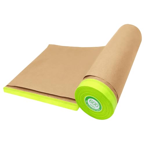 Pre-Taped Masking Paper-24 inch x 50 feet Automotive Paint Masking Paper, Painters Paper for Cars and Auto Body,Floor Protection,Wall Covering (1 roll)