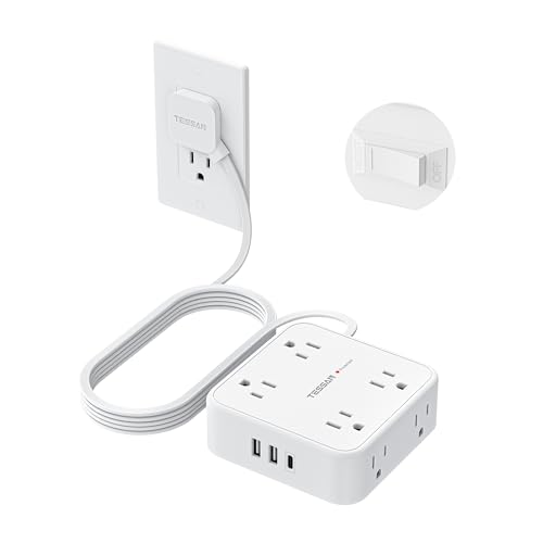 TESSAN Surge Protector Power Strip with 900J Surge Protection, 10 Ft, White - color: White with 1 USB C, size: 10 feet