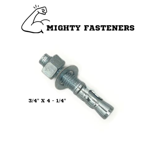 MIGHTY FASTENERS Zinc-Plated Steel Wedge Anchors, 3/4" X 4-1/4" - Heavy-Duty Mounting Bolts for Concrete - 50 Pack - size: 3/4" X 4-1/4"