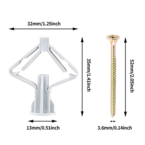 Piutouyar 50 Pcs Drywall Anchors Kit Butterfly Anchors Hollow Wall Anchors