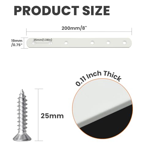 Alise Flat Bracket ,8 Inch White Mending Plate Flat Brace for Wood Shelves - color: White, size: 8 Inch