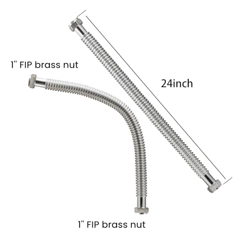24inch Stainless Steel Corrugated Water Heater Connector Flexible for Female Iron Water Pipes Fitting, 1" FIP x 1" FIP, 24" Length (2 Packs)… - style: 24"L / 1x1"FIP