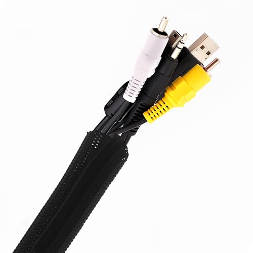 Pixio 10FT Tubing Cable Sleeve – 1/2 inch Flexible Cable Management Sleeve for PC, Gaming, TV & Office, Wire Organizer for Desk Cable Cleanup - color: Black