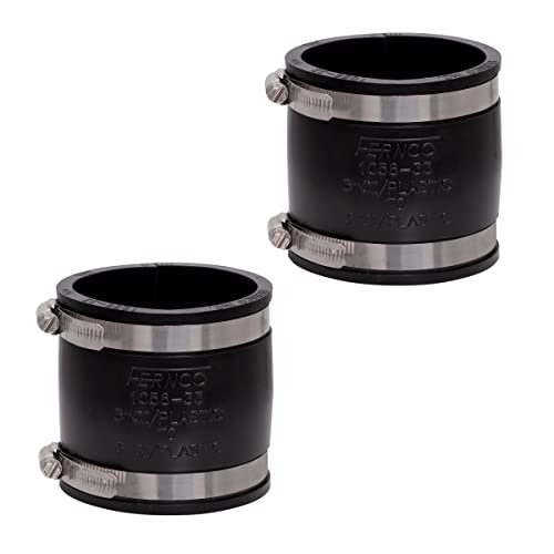 Fernco 1056-33 3 in Flexible Coupling, Unshielded DWV Pipe Connector for PVC, ABS, Cast Iron & Steel, Slip-On Repair Coupler w/Stainless Bands, 2-Pack
