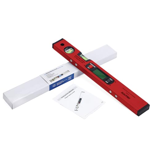 16-inch Digital Spirit Level and Protractor, Torpedo Level, Inclinometer Angle Gauge Finder Bubbles Magnetic Base with Backlight Red - color: Red