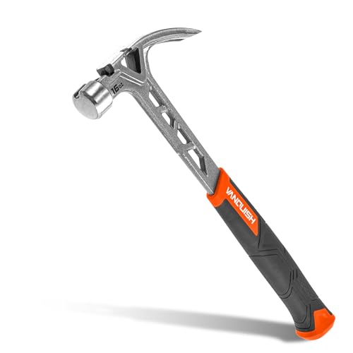 VANQUISH Framing Hammer 16oz One Piece Forged Curved Claw Hammer with Smooth Face & Shock Reduction Grip, Claw Hammer with Magnetic Nail Holder Side Nail Puller, 0627 - size: 16oz Smooth Face