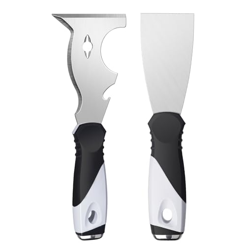 Mister Rui 2-Pack 10-in-1 Putty Knife, Stainless Paint Scraper, Wood Tool - color: 2" and 10 in 1 Putty Knife