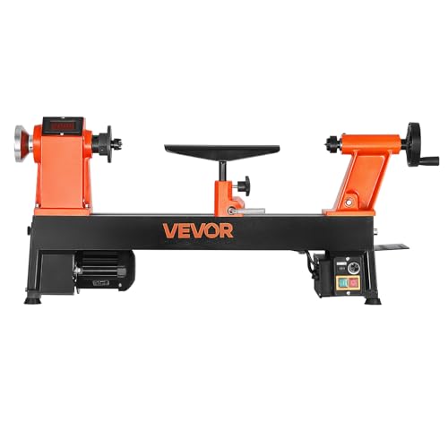 VEVOR Wood Lathe, 6Amp 1 HP Benchtop Wood Lathe Machine with 150 to 3800 RPM Variable Speed 12 x 18" Workbench Brushless DC Motor Cast Iron Construction for Beginners DIY Enthusiasts Woodworking - size: 12" x 18"-1 HP
